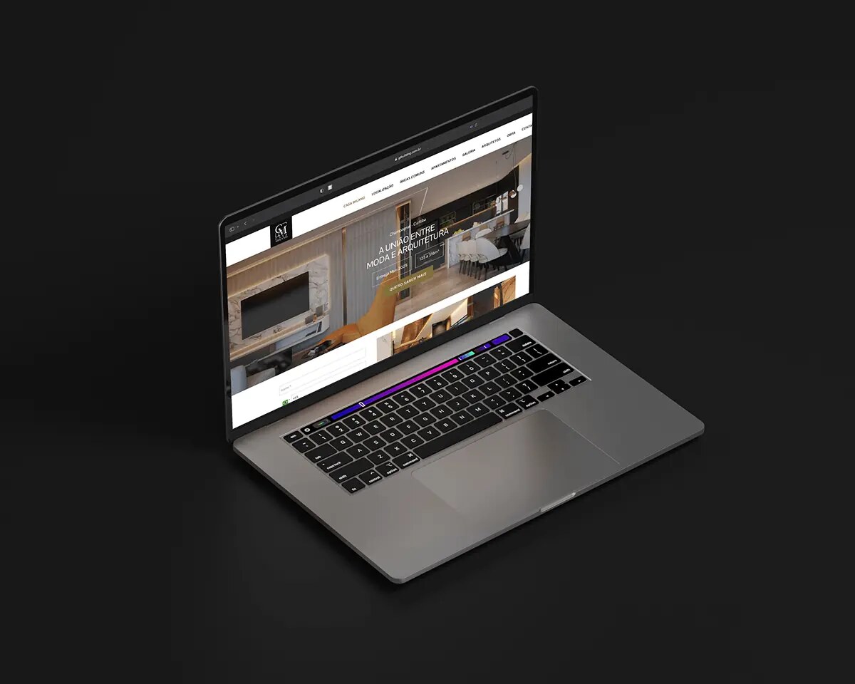 Website Casa Millano apresentado em notebook