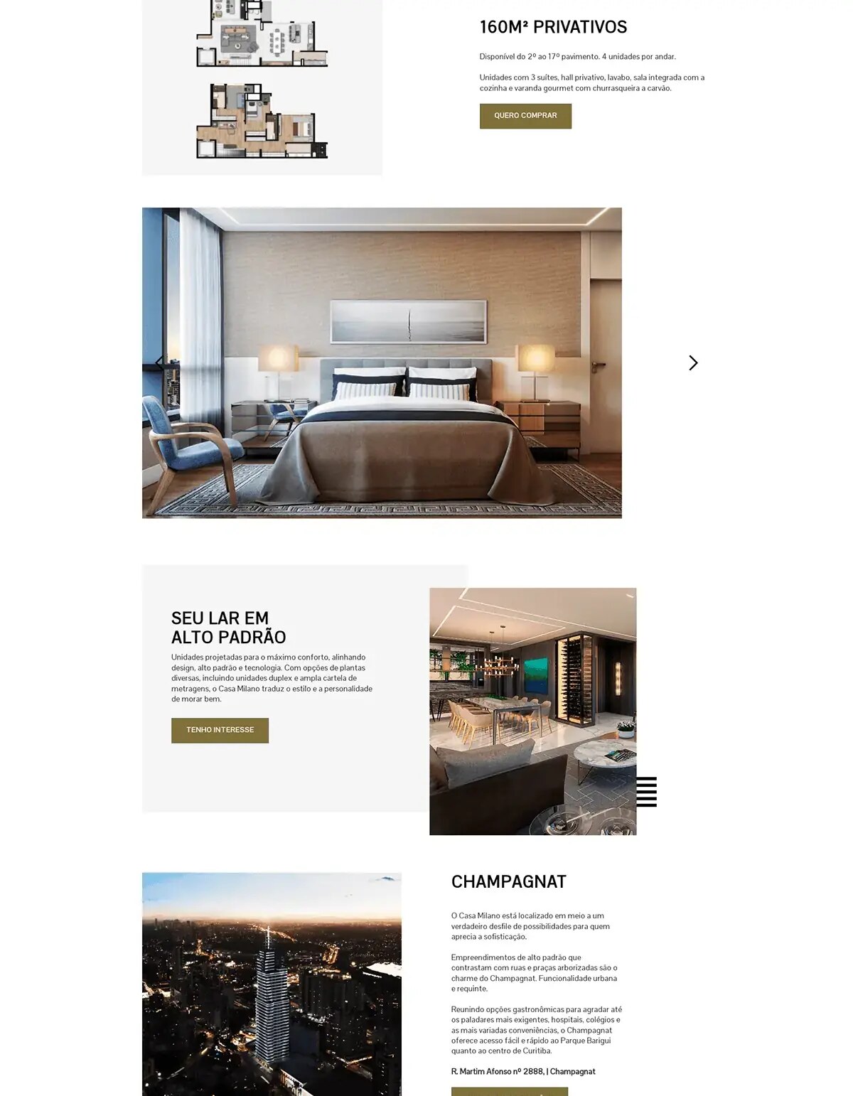 Detalhes editoriais e imóveis no website Casa Millano