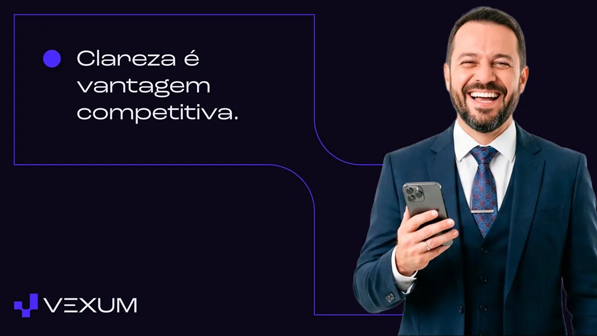 Peça de comunicação da VEXUM com executivo